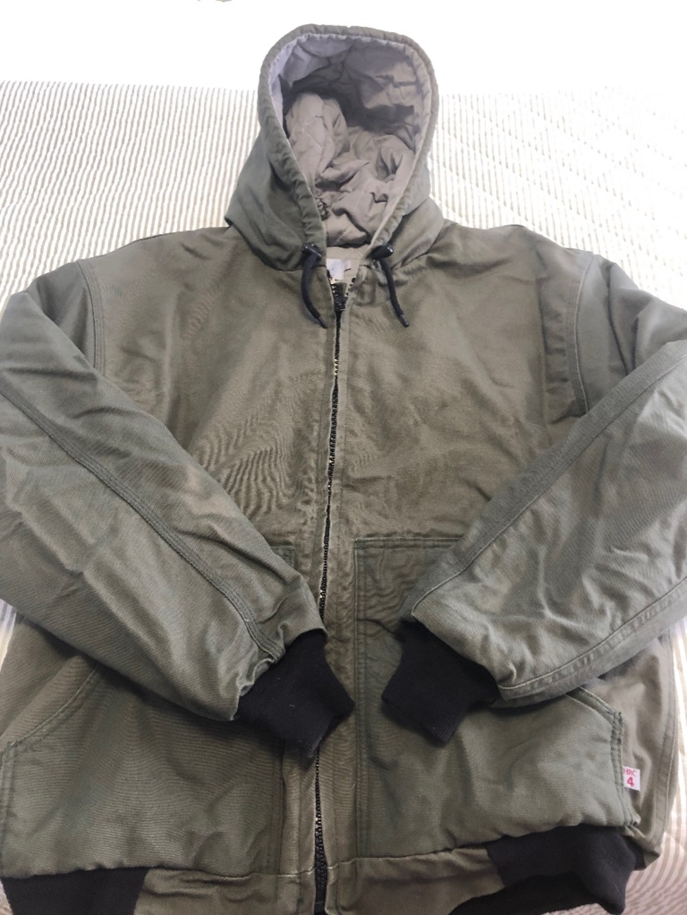 Tyndale FR Army Green Hooded Work Jacket Size L Fire Resistant